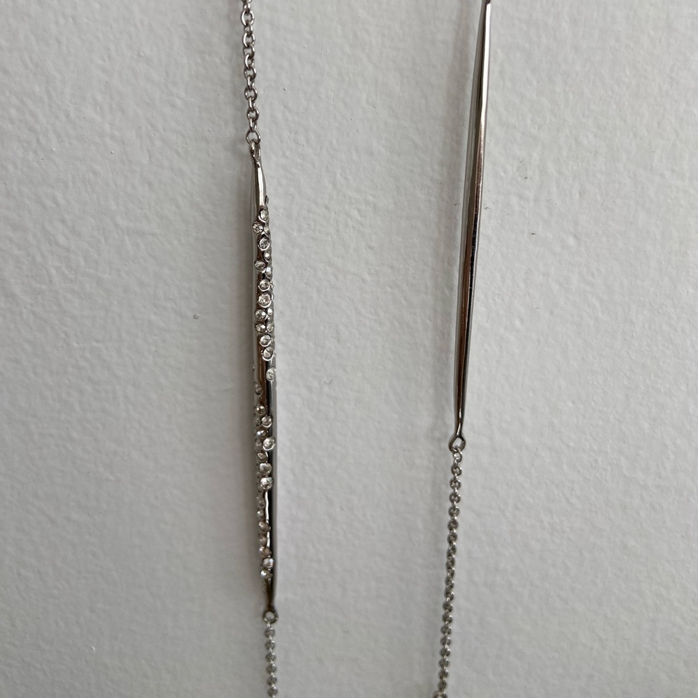 Alexis Bittar crystal encrusted miss Havisham silver spear station necklace